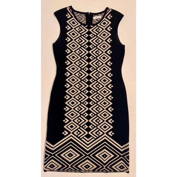 Calvin Klein Black/Tan Knit Abstract Pattern Mini Sheath Dress Size L - Picture 1 of 4